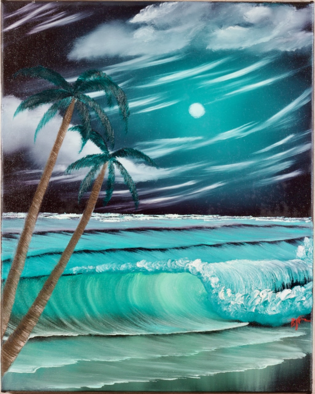 Moonlit Palms and Wave